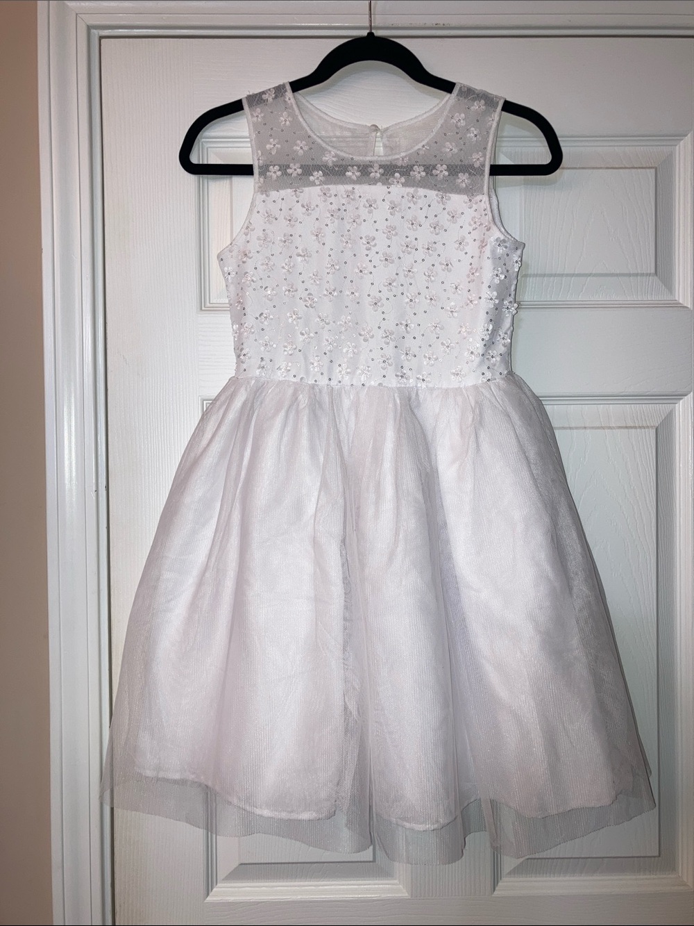 White Embellished Girls Formal Dress with Tulle Skirt - size 12